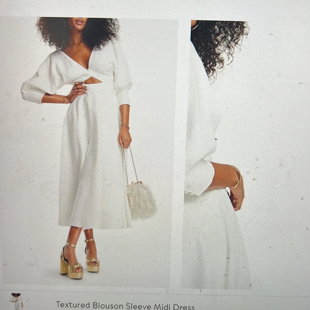 ASOS Design Textured Blouson Sleeve MIDI Dress